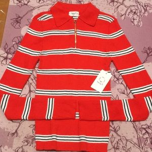 Trendy JS Striped Red Black and White Top